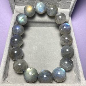 FLASHY RAINBOW LABRADORITE BEADED BRACELET ~12mm